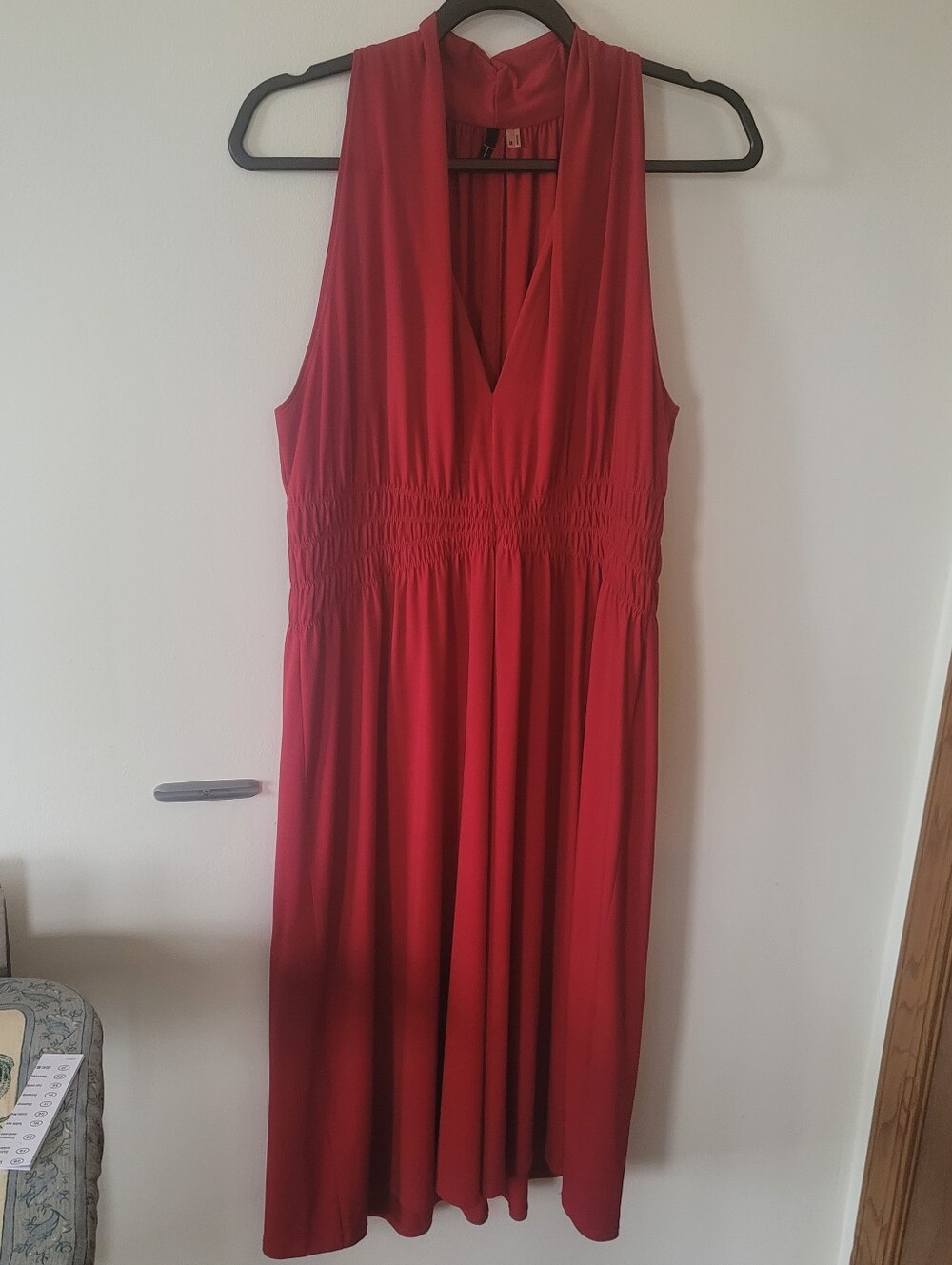 Tahari Sleeveless Crimson V-Neck Maxi Dress